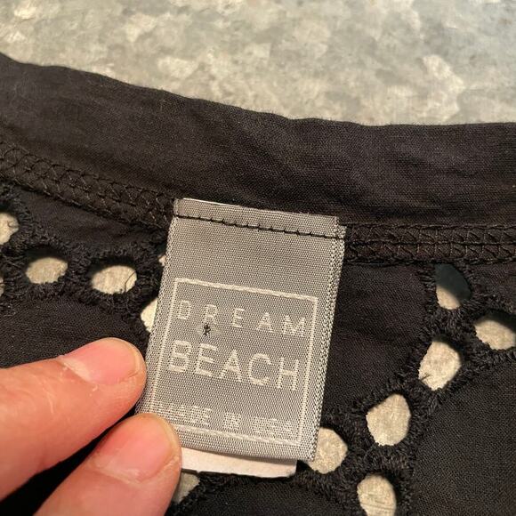 Dream Beach Cover Up Dress Black USA Cotton Womens Medium Swim Embroidered Boho - Picture 2 of 7